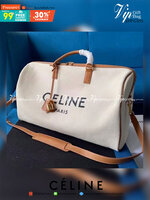 VIP GIFT หนังแท้ CELINE KEEPALL LARGE VOYAGE BAG IN TEXTILE WITH CELINE PRINT AND CALFSKIN BAG ใบใหญ่จุสัมภาระได้เยอะสุดๆ สวยหรูสุดคลาสสิค ดีไซน์ไม่มีเอ้าท์ เปิดปิดด้วยซิปแบรนด์ พร้อมห้อยแม่กุญแจอะไหล่แบรนด์สีทอง ภายในโล่งกว้างและจุมากใช้เป็นกระเป๋าเดินทา