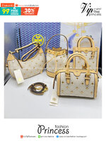 TORY BURCH T MONOGRAM Mini Jacquard Wine Barrel Bag ivory multi heart shape / Tory Boston Bag กระเป๋าทรงหมอนบอสตั้นแต่งหัวใจสีทองสวยหรู น่ารักรุ่นใหม่ล่าสุด เกรดท็อปออริ เทียบแท้ 1:1 เกรดดีสุด ใช้งานต่างประเทศได้