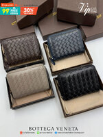 พรีเมี่ยมกิ๊ฟแท้ 100% 】หนังแท้ Bottega Veneta Intrecciato Nappa Short Zip Around Wallet