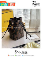 FENDI Mon Tresor Brown leather mini bag / FENDI Bucket Bag กระเป๋าสะพายทรงบัคเก็ต ไซส์มินิ รุ่นยอดนิยม เกรดออริ 1:1 ใช้ต่างประเทศได้