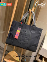 ของแท้ 💯% TORY BURCH ELLA TOTE BAG กระเป๋าทรง SHOPPING วัสดุ NYLON ทั้งใบตัดด้วยหนัง SAFFIANO ดำ แต่งโลโก้แบรนด์ด้านหน้า ด้านในเปิดปิดด้วยกระดุมแม่เหล็ก