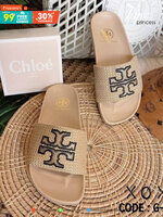 Tory Burch Sandels งานสวม ใส่สบาย พื้นยางนุ่ม วัสดุผ้ากระสอบ ปักลายโลโก้แบรนด์ สวยมาก งานเรียบร้อย