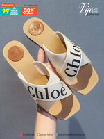 CHLOÉ LOGO SLIDE SANDEL แตะ ชิล ไค้วครอสเอ็กซ์ ผ้าแคนวาส ใส่สบาย ชิคๆ งานสกีน