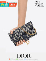 หนังแท้ DIOR SADDLE WALLET ON CHAIN Blue Dior Oblique Jacquard พร้อมส่งที่ไทย งานหนังแท้และผ้าแจ็คการ์ด เกรดเทพออริจินอล ภาพสินค้าถ่ายจากงานขายจริง ใช้งานต่างประเทศได้
