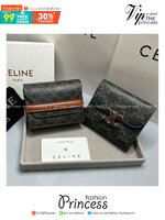 ORI หนังแท้ | CELINE BUSINESS CARD HOLDER TRIOMPHE IN Triomphe / CELINE Wallet กระเป๋าสตางค์ใส่การ์ด ใส่เหรียญ กระเป๋าสตางค์ใบสั้น กระเป๋าสตางค์ซีลีน