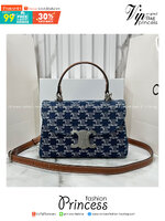 CELINE HANDBAG CLAUDE in DENIM WITH TRIOMPHE ALL-OVER กระเป๋าถือพร้อมสายสะพายงานเดนิม เกรดออริ 1:1 ใช้งานต่างประเทศได้