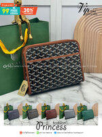 ORI หนังแท้ | Goyard Jouvence MM Toiletry Bag / Goyard Clutch bag กระเป๋าทรงคลัชกะทัดรัด เหมาะสำหรับการเก็บของในแนวตั้งและป้องกันการหกหรือรั่วไหล แคนวาสทำความสะอาดง่าย