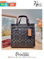 COACH CG091 FIELD TOTE 22 IN SIGNATURE DENIM คอลเลคชั่นใหม่ สีหายาก กับกระเป๋าทรงโท้ท ไซส์กำลังสวย ดีเทลปั๊มผิวเต็มใบ ดูดี มี texture