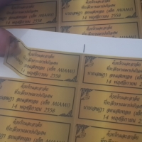 แบบสีโปร่งใส ขอบตัวดำพื้นทอง 2x5cm=135ดวง/ใบ