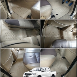 พรมปูพื้นรถยนต์ VIGO 4D รุ่น PROMAT ลายหนังแท้ รีดขอบ สีครีม เต็มคัน *ระบุสีในหมายเหตุ*