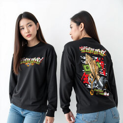 77design เสื้อแขนยาว ผ้าไมโคร วัยรุ่นร้อยละยี่ สีดำ