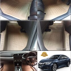พรมปูพื้นรถยนต์ HONDA CIVIC FC FK FE ลายหนังแท้ รีดขอบ สีน้ำตาล เต็มคัน*ระบุสีในหมายเหตุ*