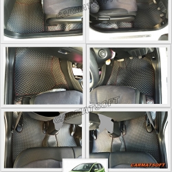 ผ้ายางปูพื้นรถยนต์ HONDA JAZZ GE (2008-13) ลายกระดุม สีดำด้ายแดง เต็มคัน