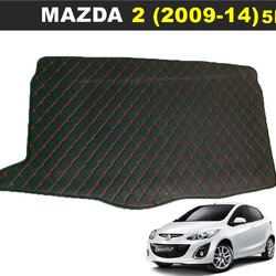 แผ่นปูท้ายรถ MAZDA 2 5Dr. 2009-14 พรมหนัง6D สีดำด้ายแดง เข้ารูป (พร้อมส่ง)