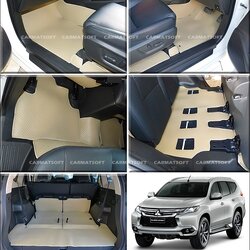 ยางปูพื้นรถยนต์ PAJERO SPORT 2016-20 รุ่น MINI MAT กระดุมเม็ดเล็ก สีครีม