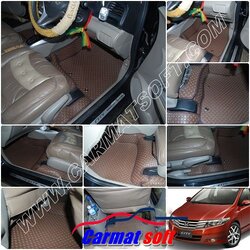 พรมปูพื้นรถยนต์ HONDA CITY ปี2008-13 พรมลายกระดุม สีน้ำตาล เต็มคัน