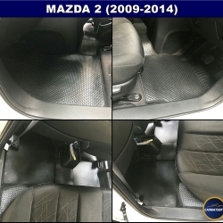 ยางปูพื้นรถยนต์ MAZDA 2 ปี2009-2014 พรมกระดุมเม็ดเล็กpvcสีดำ เต็มคัน