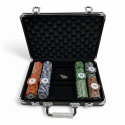 ชุดชิปโป๊กเกอร์เกรดพรีเมี่ยมLasvegas พร้อมกระเป๋าอลูมิเนียมสีดำขนาดบรรจุ 200ชิป(5,10,20,50,100)
