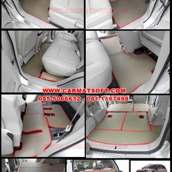 พรมปูพื้นรถยนต์ CAPTIVA 2010-2018 ลายกระดุม สีครีมขอบแดง เต็มคัน(พื้นหลังเรียบ+ตีนตุ๊กแก)