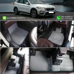 ยางปูพื้นรถยนต์ BMW X1 F48 2016-20 รุ่น MiniMat Premium กระดุมเม็ดเล็ก PVC รีดขอบ สีเทา