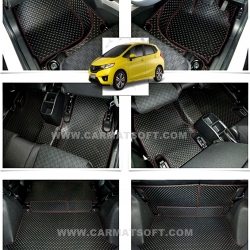 พรมปูพื้นรถยนต์ NEW JAZZ GK ลายกระดุม สีดำ 15 ชิ้น เต็มคัน
