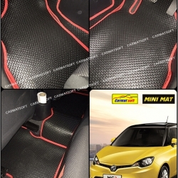 ยางปูพื้นรถยนต์ MG3 พรมกระดุมเม็ดเล็ก PVC สีดำขอบแดง เต็มคัน