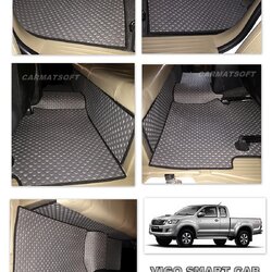 พรมปูพื้นรถยนต์TOYOTA VIGO SMART CAB ลายกระดุม สีเทาขอบดำ เต็มคัน