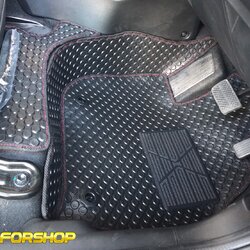 พรมปูพื้นรถยนต์ HONDA CITY 2014-19 ลายกระดุม สีดำด้ายแดง เต็มคัน