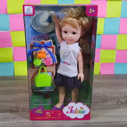 ตุ๊กตาเด็กผู้หญิงตาใสกระเป๋าเขียว