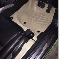 ยางปูพื้นรถยนต์ NEW JAZZ 2014 (GK) รุ่นMiniMat กระดุมเม็ดเล็ก PVC รีดขอบ สีครีม (เต็มคัน)