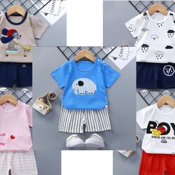 ชุดเสื้อยืดและกางเกงเด็กผ้าคอตตอนแท้ ใส่สบายไม่ร้อน ชุดเด็ก 6 เดือน - 7 ขวบ