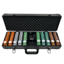 ชุดชิปโป๊กเกอร์เกรดพรีเมี่ยมพร้อมกระเป๋าแบบหนาใส่ชิปสีดำขนาดบรรจุ 500 ชิป