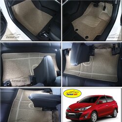 พรมไวนิลดักฝุ่นรีดขอบTOYOTA YARIS 2018-2022 พรมดักฝุ่น ยารีส สีครีม เข้ารูป 3ชิ้น