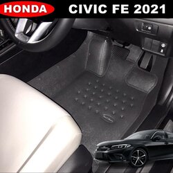 พรมปูพื้นรถยนต์ HONDA CIVIC FE 2021 พรมยางลายหนังเรียบ เข้ารูป เต็มคัน