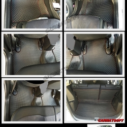 ยางปูพื้นรถยนต์ HONDA JAZZ 2009-13 ลายกระดุม สีดำด้ายแด รวมแผ่นปูท้าย + ปิดเบาะหลัง เต็มคัน