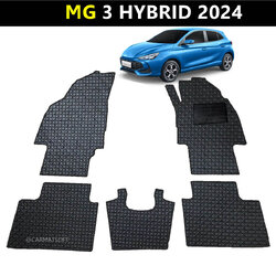 ยางปูพื้นรถยนต์ MG3 HYBRID 2024 พรมลายกระดุม เอ็มจี3 สีดำ เข้ารูป 5ชิ้น