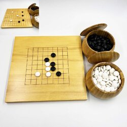 ชุดหมากล้อมกระดานไม้กระดาน9เส้นและ13เส้นพร้อมเม็ดเมลามีนและโถไม้