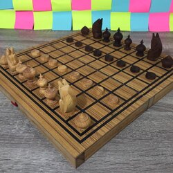 ชุดหมากรุกไทยพร้อมตัวหมากน้ำตาลดำและไม้ยางพารา