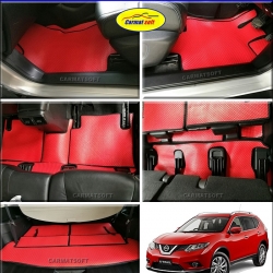 พรมกระดุมเม็ดเล็ก NISSAN X-TRAIL 2014-2019 7ที่นั่ง สีแดงขอบดำ เต็มคัน+ปิดเบาะเเถว3