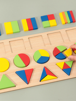 ชุดของเล่นสื่่อการสอนแผ่นไม้เสริมทักษะสำหรับเด็กเรียนรู้เรื่องรูปทรงและเศษส่วน