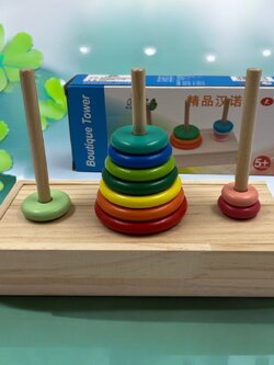 เกมแก้ปริศนาหอคอยฮานอยไม้สี 10 ชั้น กล่องฟ้า