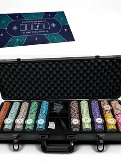ชุดชิปโป๊กเกอร์ MONTE CARLO พร้อมกระเป๋าใส่ชิปแบบหนาสีดำขนาดบรรจุ 500 ชิปพร้อมผ้าปู