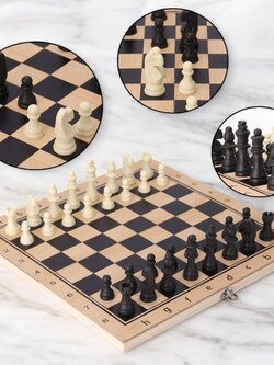 ชุด3IN1หมากรุกสากลกระดานไม้รุ่นประหยัด