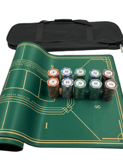 ชุดโป๊กเกอร์ชิพ 200 เหรียญพร้อมผ้าปูสีเขียว 8 คนเล่น 40x80cm. และกระเป๋า