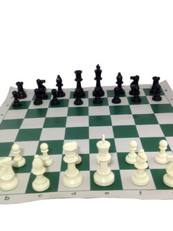 ตัวหมากรุกฝรั่งตัวเรซิ่นอย่างดีพร้อมกระดานผ้ายาง