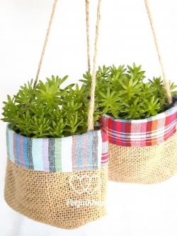 ของชำร่วยต้นไม้บรรจุถุงธีมผ้าขาวม้าผสมผ้ากระสอบ ขนาดกระถาง 3 นิ้ว