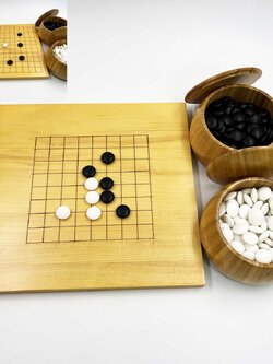 ชุดหมากล้อมกระดานไม้กระดาน9เส้นและ13เส้นพร้อมเม็ดเมลามีนและโถไม้