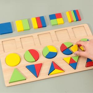 ชุดของเล่นสื่่อการสอนแผ่นไม้เสริมทักษะสำหรับเด็กเรียนรู้เรื่องรูปทรงและเศษส่วน
