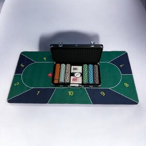 ชุดชิพโป๊กเกอร์ MONTE CARLO จำนวน300 เหรียญพร้อมกระเป๋าดำแบบบางและแผ่นปูรอง10คนลายเขียวดำ