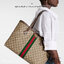 ORI หนังแท้ | Gucci Ophidia medium tote bag GG Monogram Double G / Gucci Tote Bag กระเป๋าสะพายทรงโท้ทใบใหญ่ ภายในโล่งกว้างจุของได้เยอะ